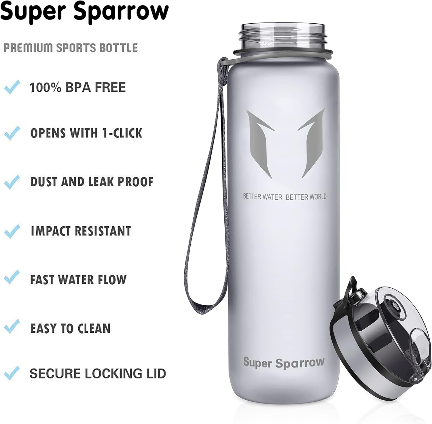 Super Sparrow Water Bottle - 12 Oz/17 Oz/25 Oz/32 Oz - BPA Free Tritan Water Bottles - One Touch Opening - Leak-Proof Plastic Bottle - Kids Water Bottle for Office, Gym, Outdoor, Sports
